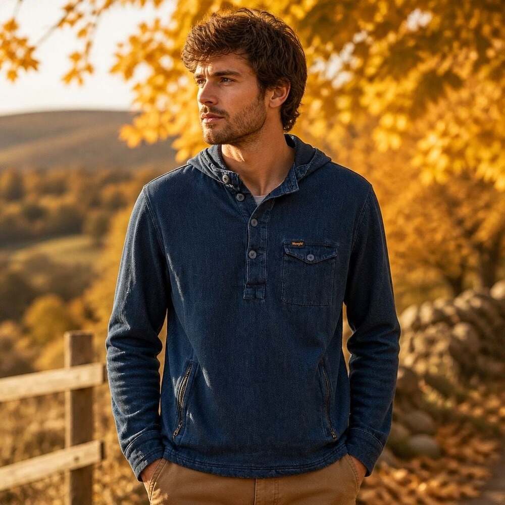 Wrangler Men's Solid Lightweight Button Front Hooded Pullover Shirt Jacket